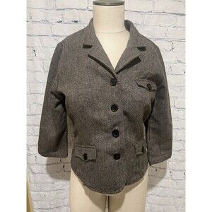 Andrew & Co. Brown Tweed Cropped Jacket Herringbone Pattern, 3/4 sleeves Medium